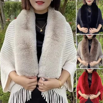 Alfonsa™️ Poncho invernale in maglia con nappina e collo in pelliccia