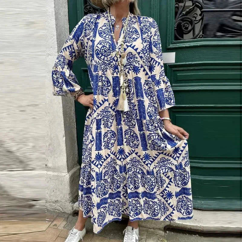 Alice Ruiz™ Abito boho con scollatura e stampa