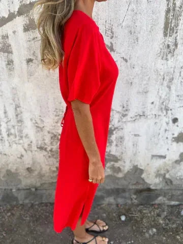 Dora Triglia™ Abito estivo con maniche corte e stampa a V