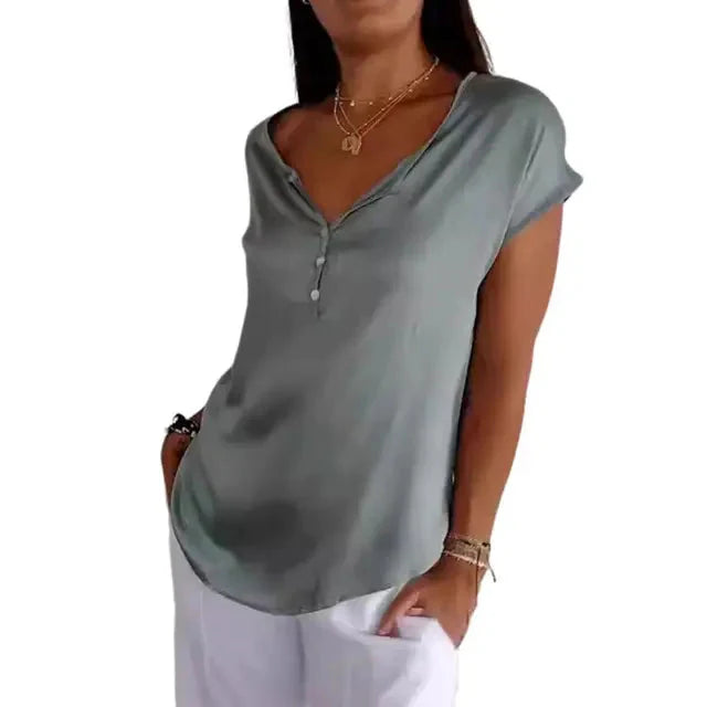 Enide™ T-shirt liscia a maniche corte con scollo a V