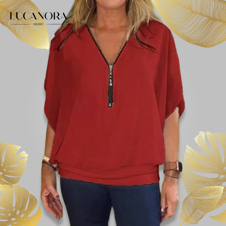 Kaylee™ Top casual con mezza zip