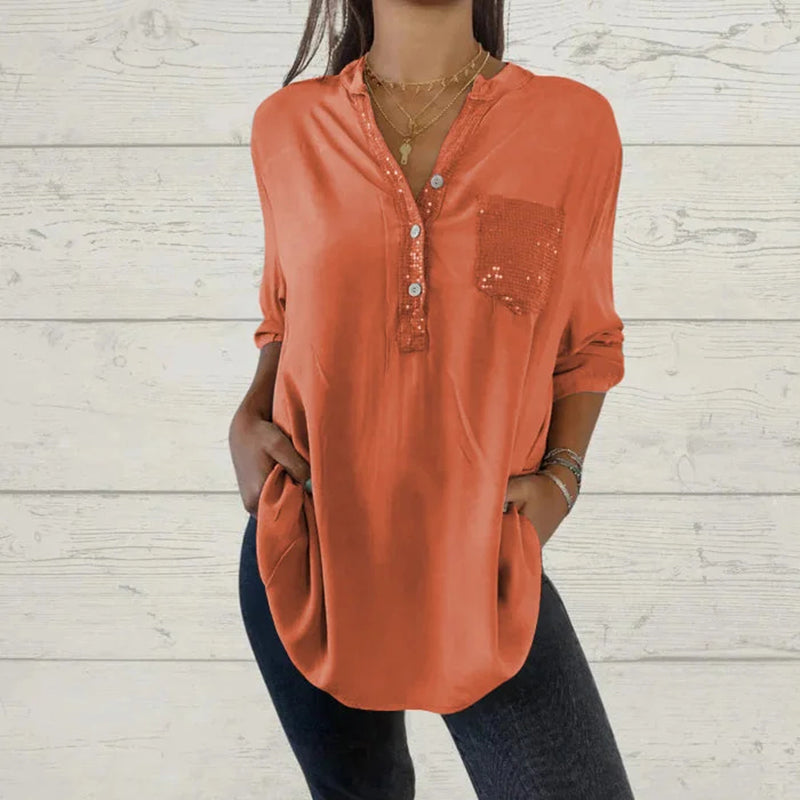 Ulva™️ Camicia con paillettes e scollo a V