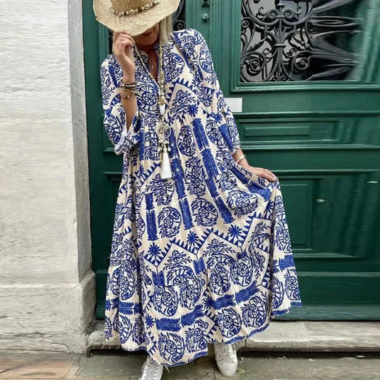 Alice Ruiz™ Abito boho con scollatura e stampa