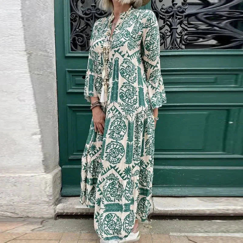 Alice Ruiz™ Abito boho con scollatura e stampa