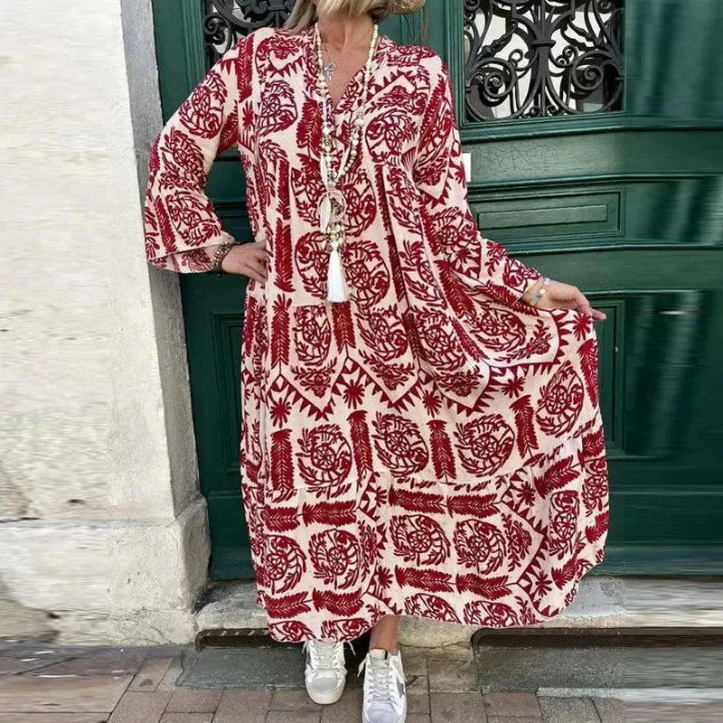 Alice Ruiz™ Abito boho con scollatura e stampa
