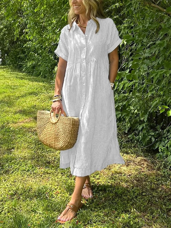 Allegra Altieri™  Abito camicia a righe con revers e bottoni