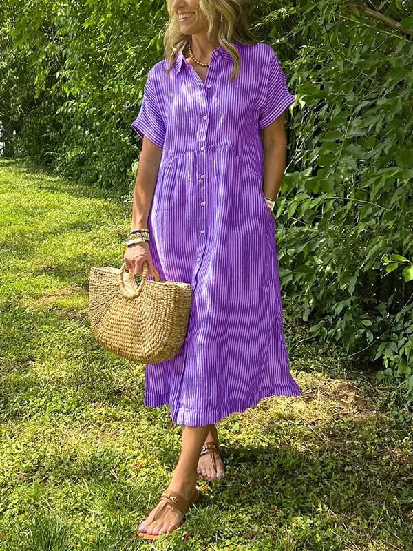 Allegra Altieri™  Abito camicia a righe con revers e bottoni