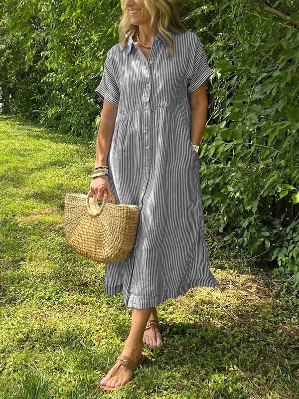 Allegra Altieri™  Abito camicia a righe con revers e bottoni