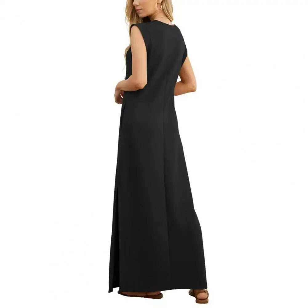 Alma Sunseri™ Maxi abito casual da donna con spacco largo e non stropicciato