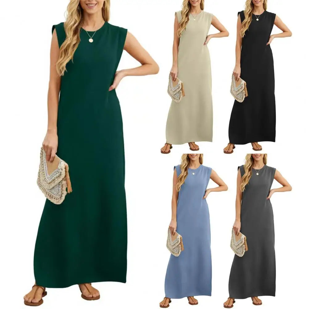 Alma Sunseri™ Maxi abito casual da donna con spacco largo e non stropicciato