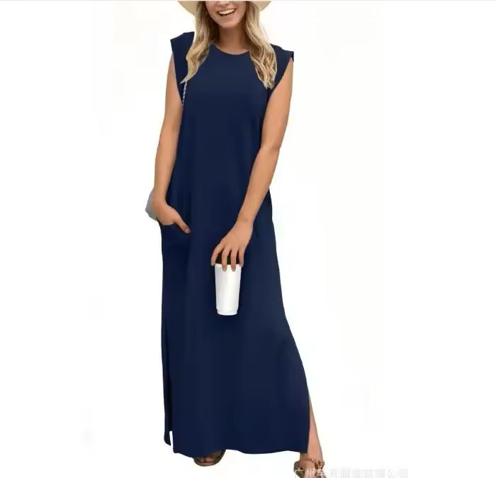 Alma Sunseri™ Maxi abito casual da donna con spacco largo e non stropicciato