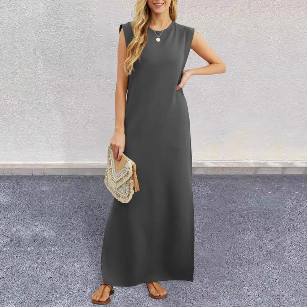 Alma Sunseri™ Maxi abito casual da donna con spacco largo e non stropicciato