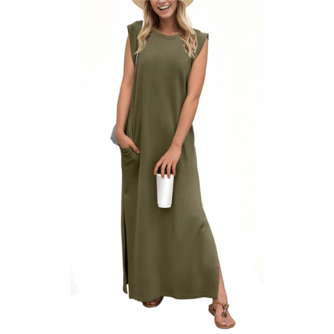 Alma Sunseri™ Maxi abito casual da donna con spacco largo e non stropicciato