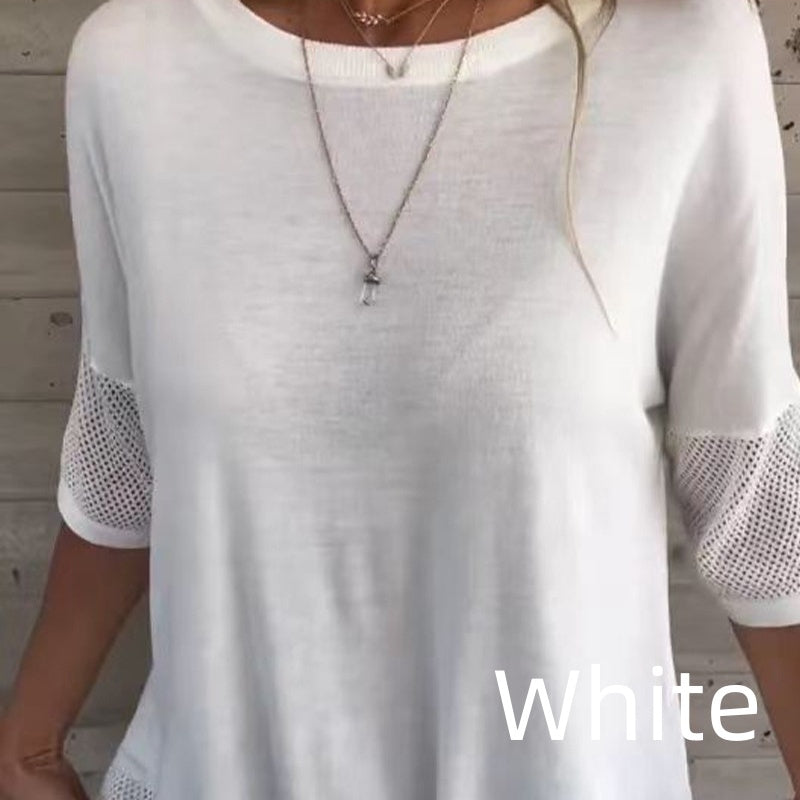 Amina Maietta™ T-shirt casual da donna con maniche a 3/4 e scollo rotondo