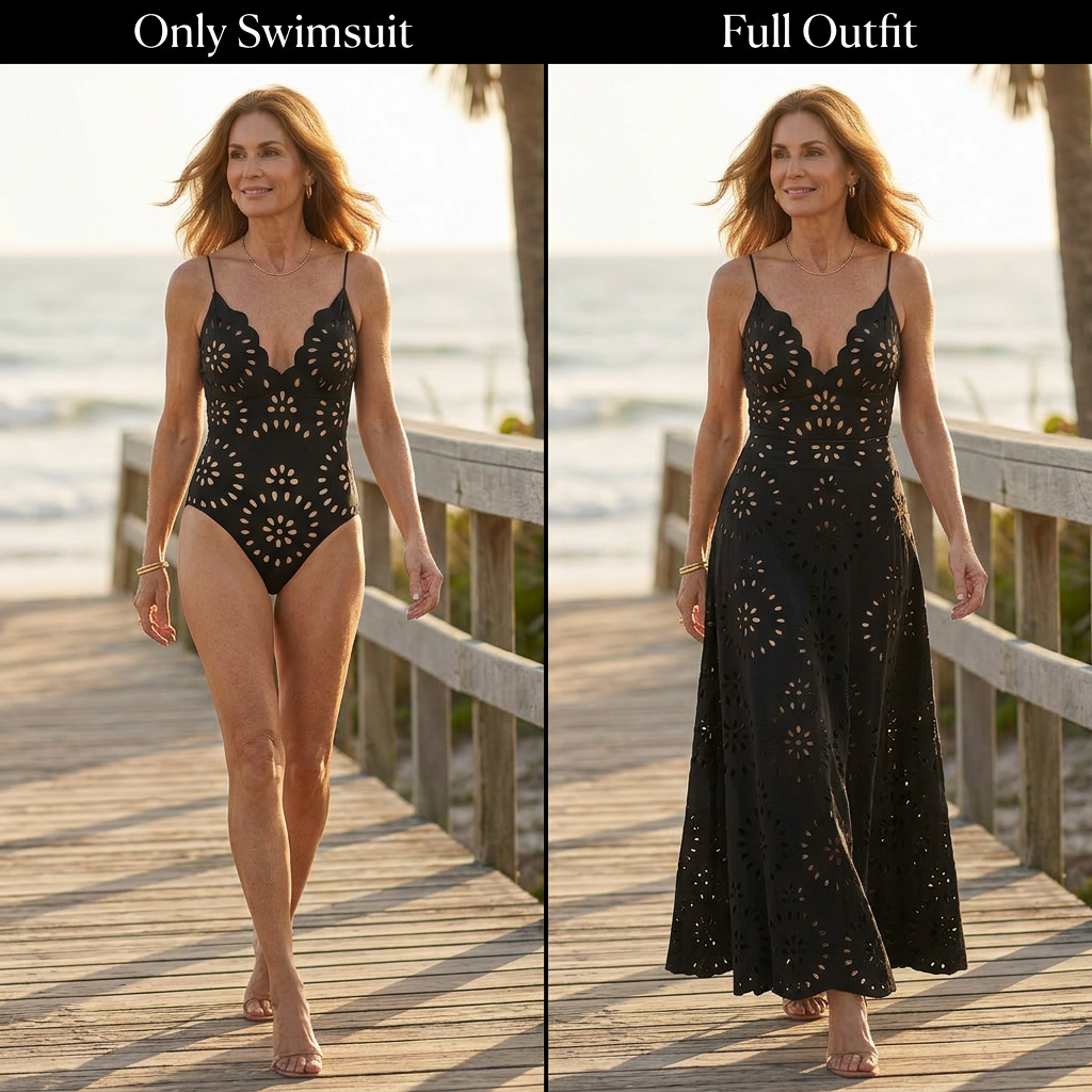 Azzurra Angelini™ Costume intero floreale con occhielli e maxi gonna