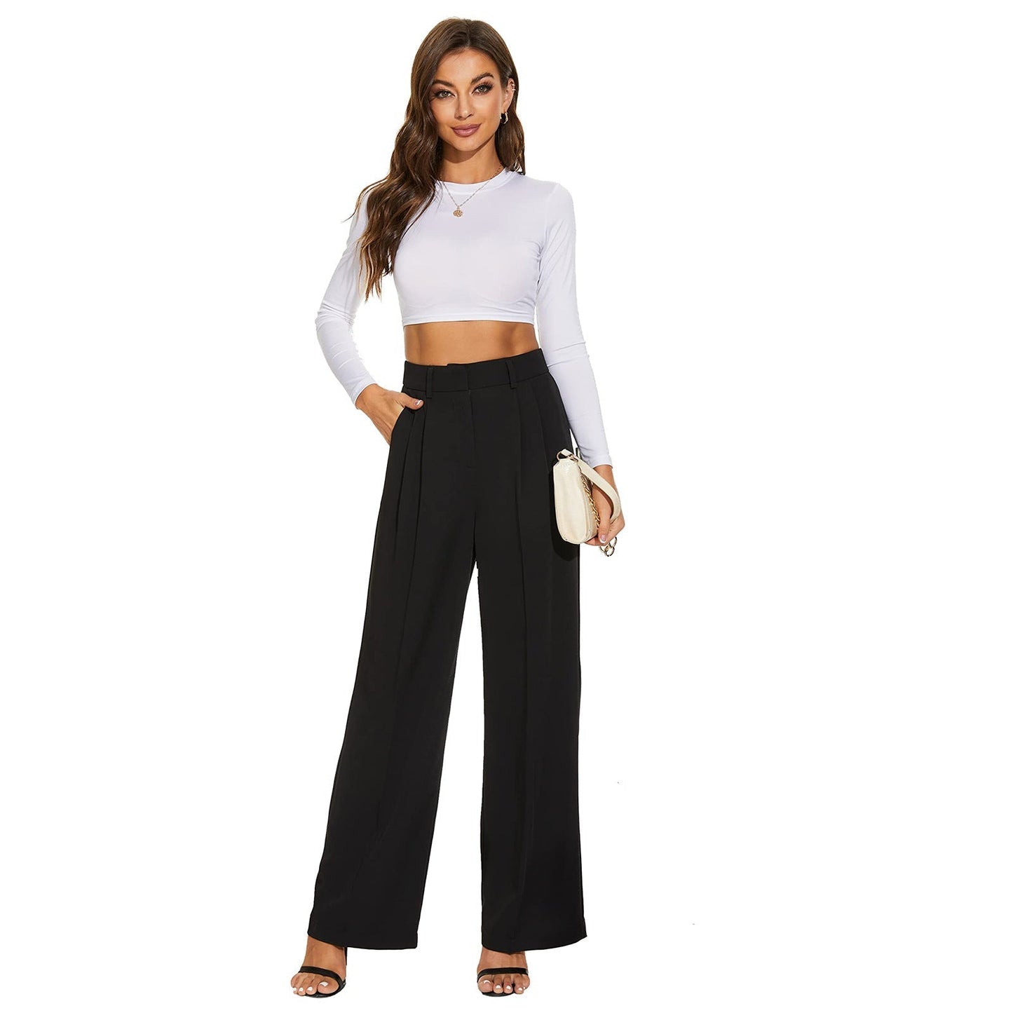 Celine Montclair™️ Pantaloni casual a vita alta con gambe larghe