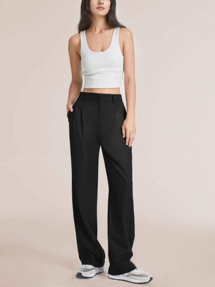 Celine Montclair™️ Pantaloni casual a vita alta con gambe larghe