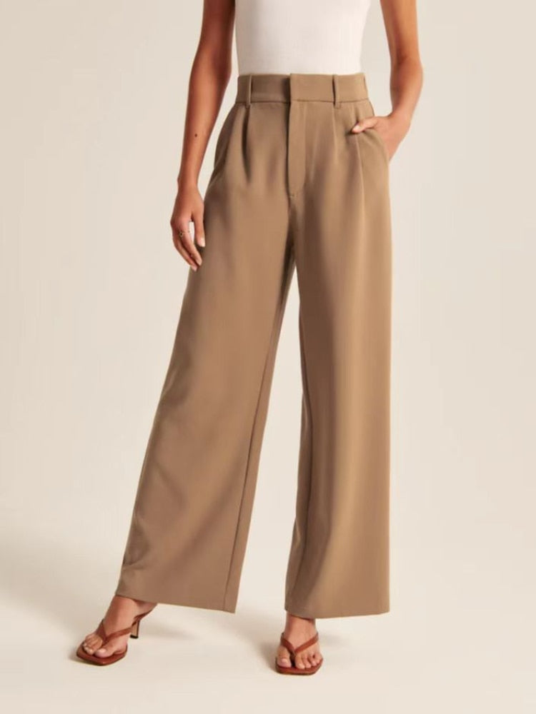 Celine Montclair™️ Pantaloni casual a vita alta con gambe larghe