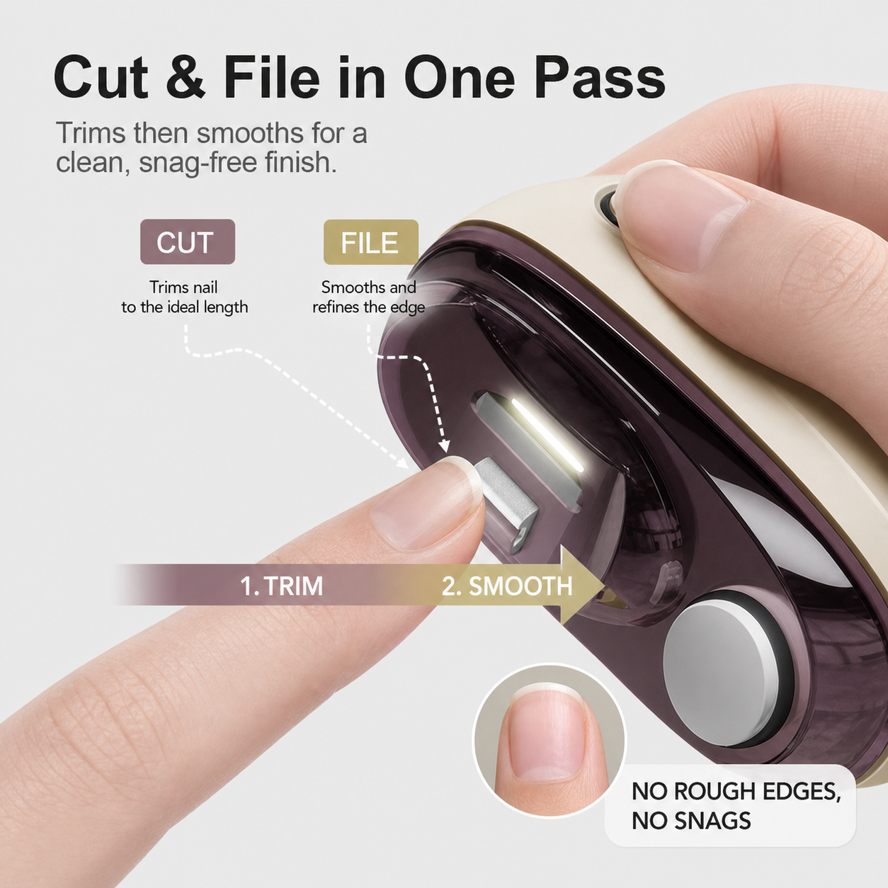 ClipGuard Pro+™ Taglia-unghie elettrico delicato con lima