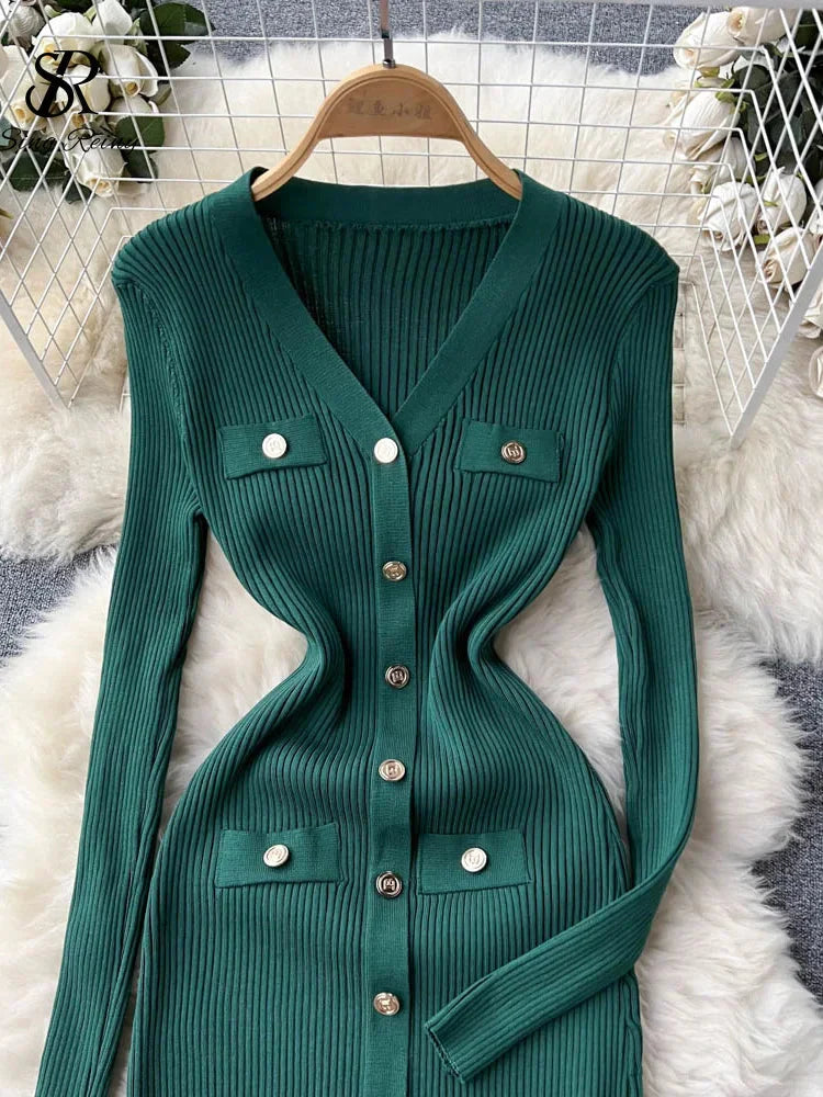 Corazón™ Abito midi in maglia con chiusura a bottoni