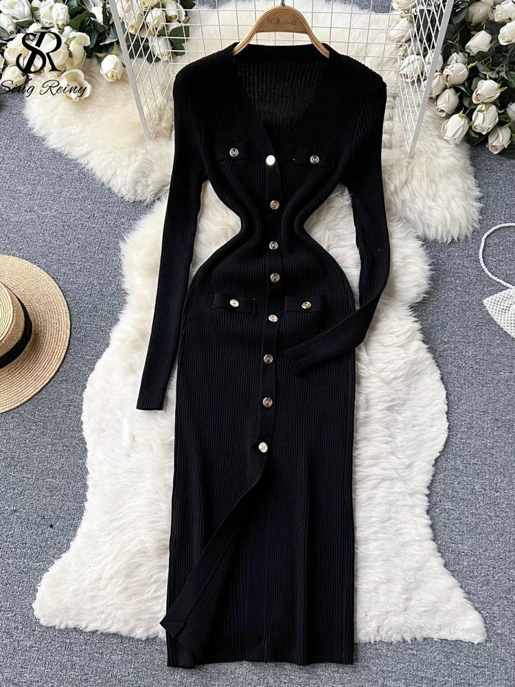 Corazón™ Abito midi in maglia con chiusura a bottoni