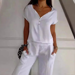 Enide™ T-shirt liscia a maniche corte con scollo a V