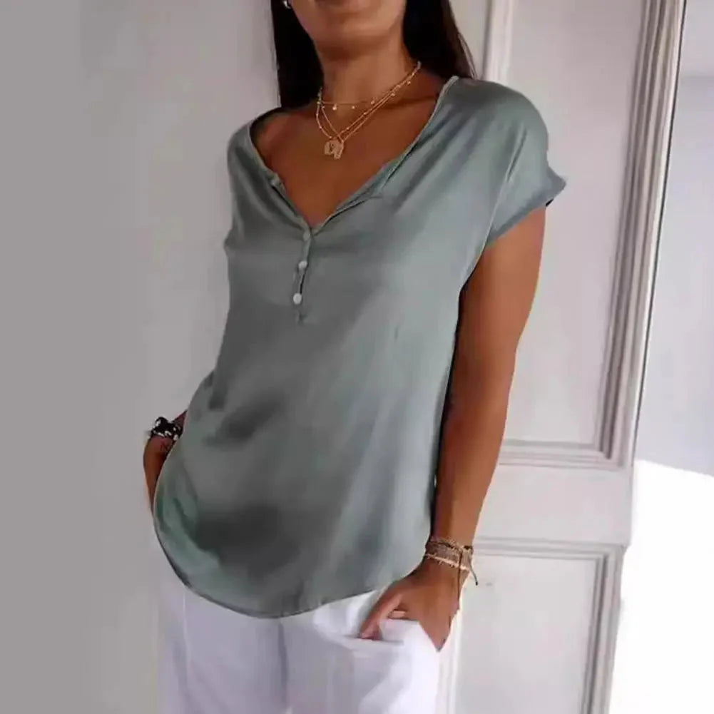 Enide™ T-shirt liscia a maniche corte con scollo a V