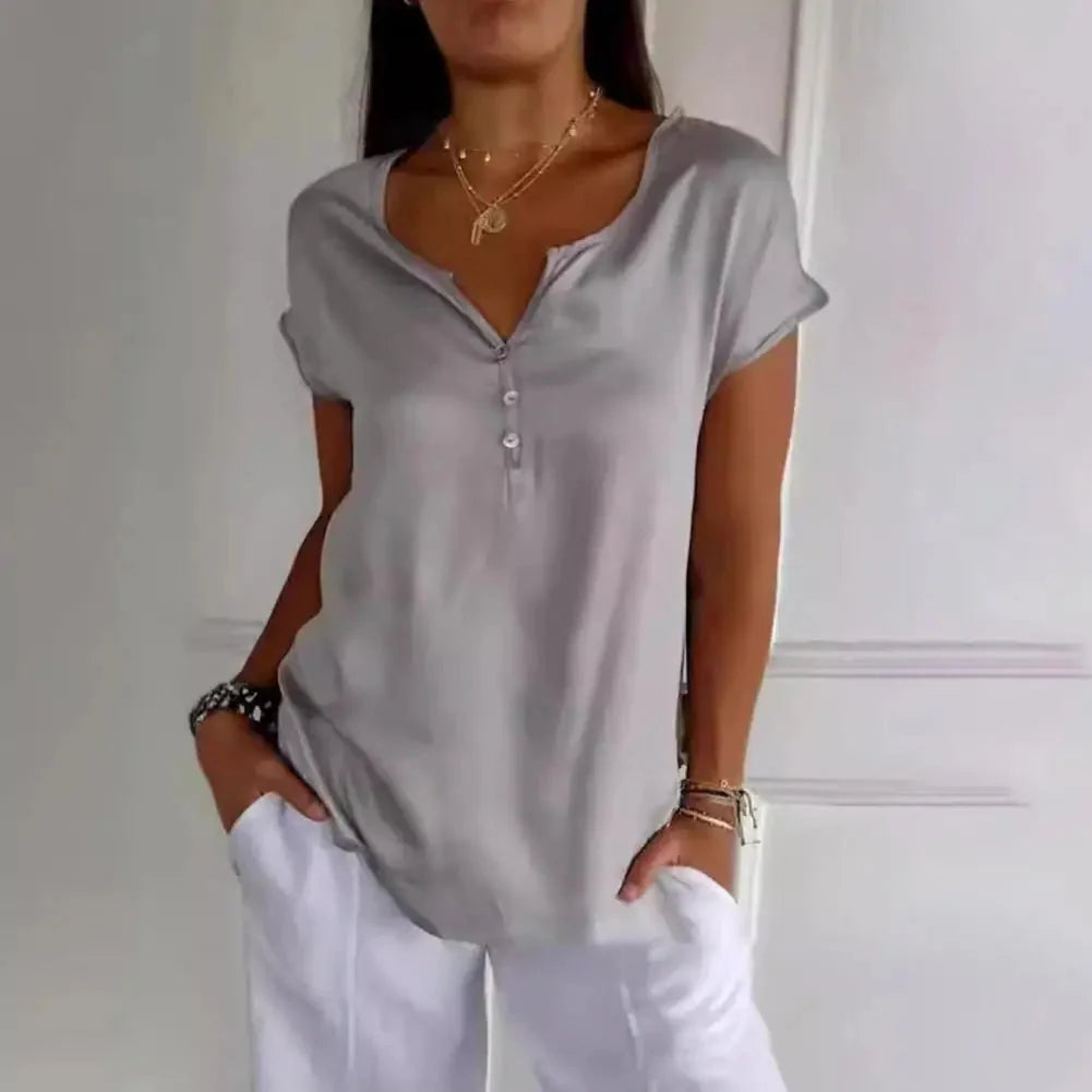 Enide™ T-shirt liscia a maniche corte con scollo a V