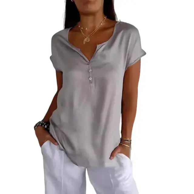 Enide™ T-shirt liscia a maniche corte con scollo a V