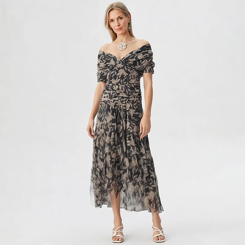 Enrichetta Bellori™ Abito stampato elegante con spalle scoperte