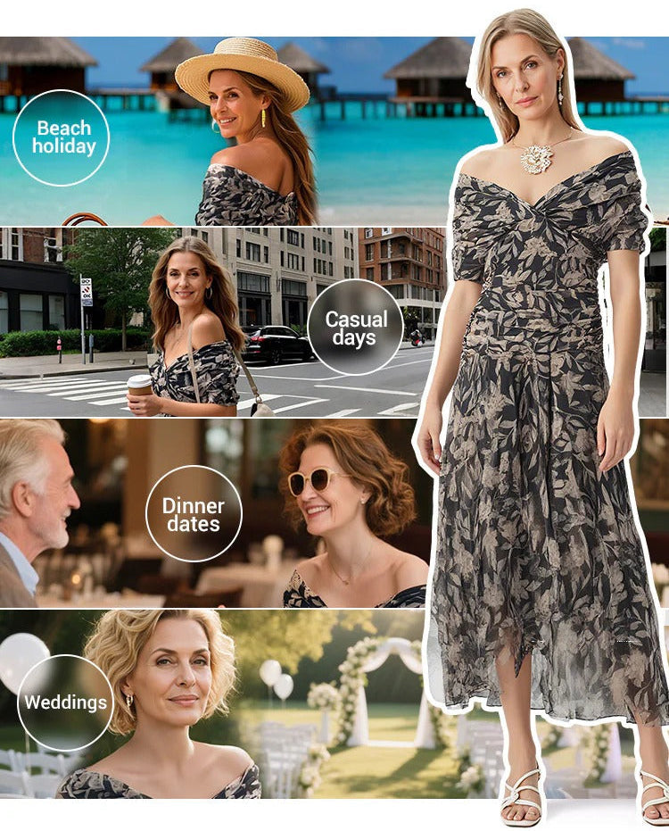 Enrichetta Bellori™ Abito stampato elegante con spalle scoperte
