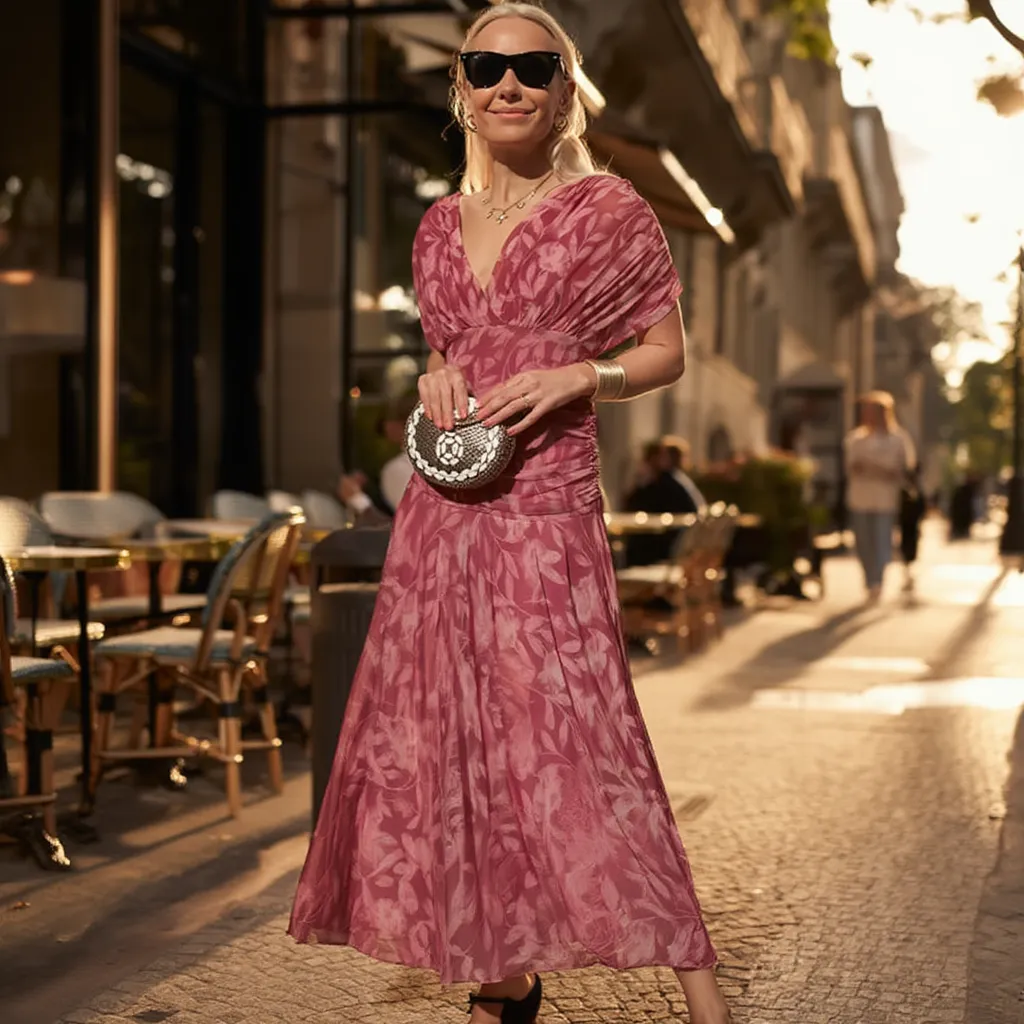 Enrichetta Bellori™ Abito stampato elegante con spalle scoperte
