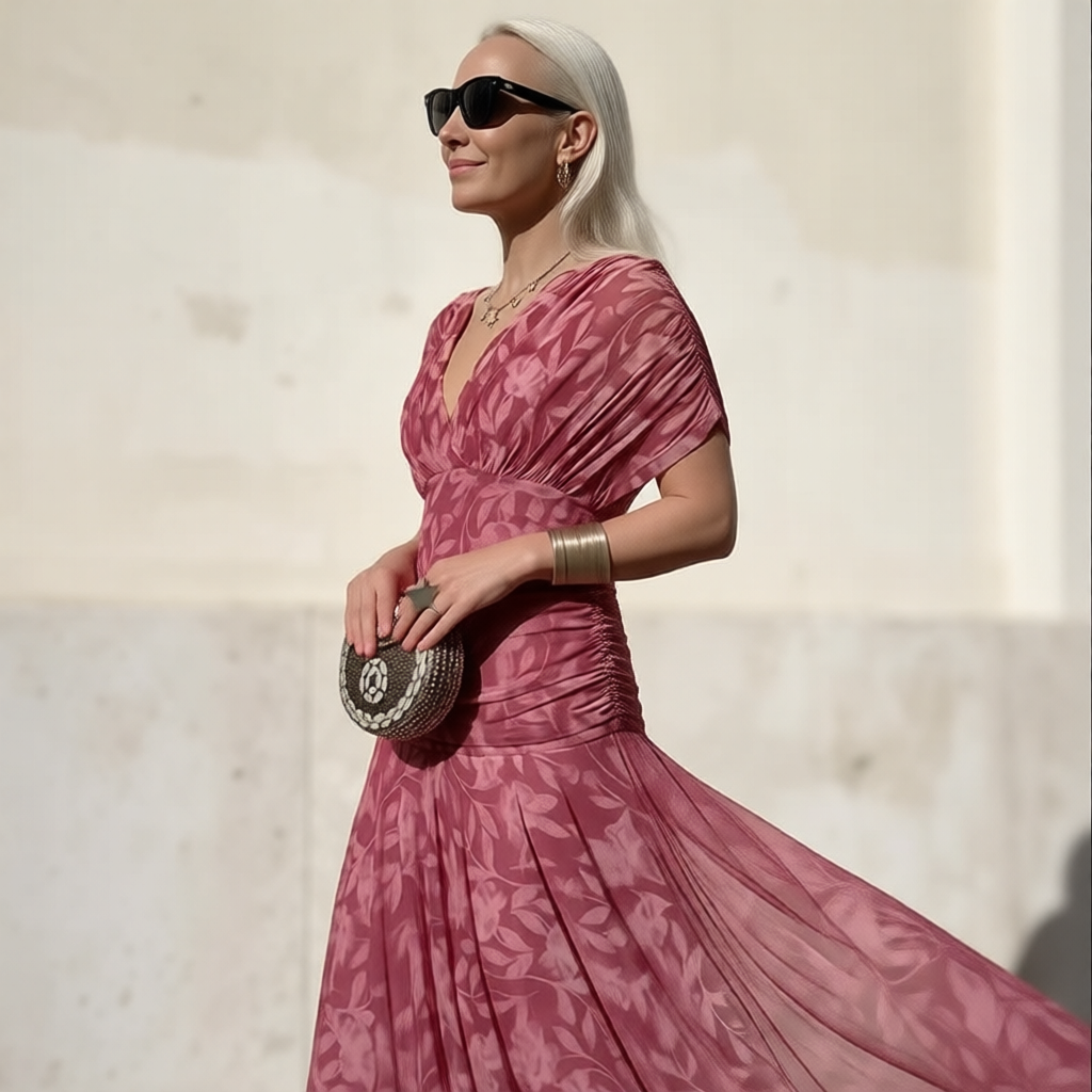 Enrichetta Bellori™ Abito stampato elegante con spalle scoperte
