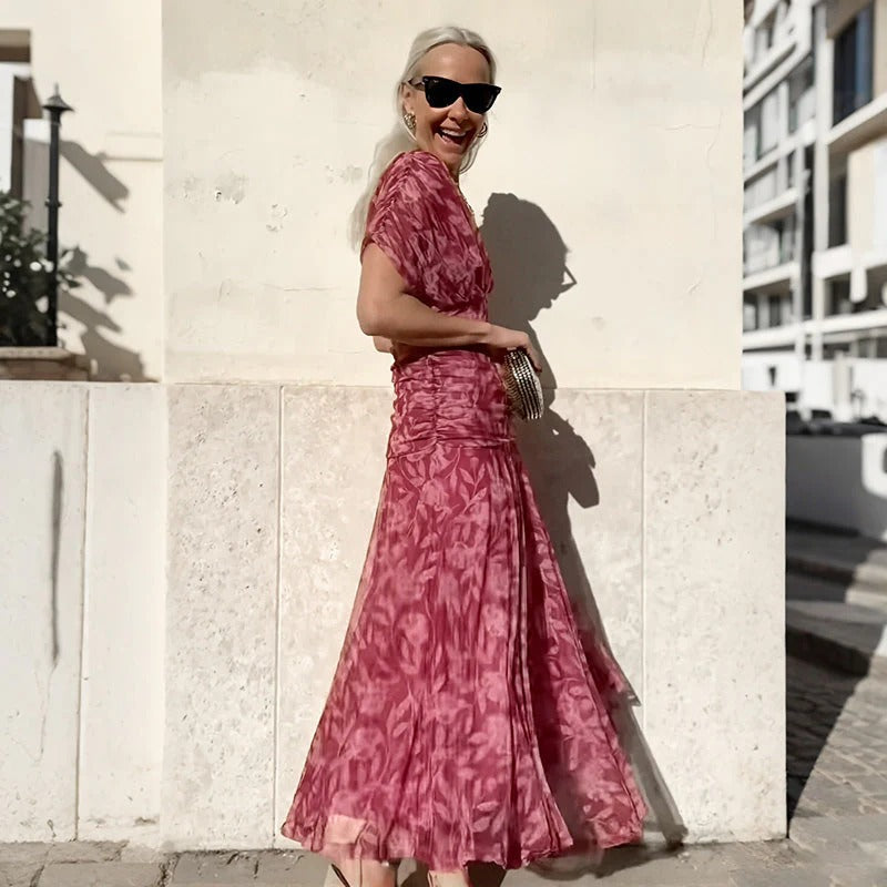Enrichetta Bellori™ Abito stampato elegante con spalle scoperte