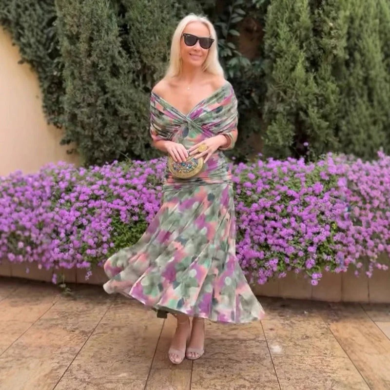 Enrichetta Bellori™ Abito stampato elegante con spalle scoperte