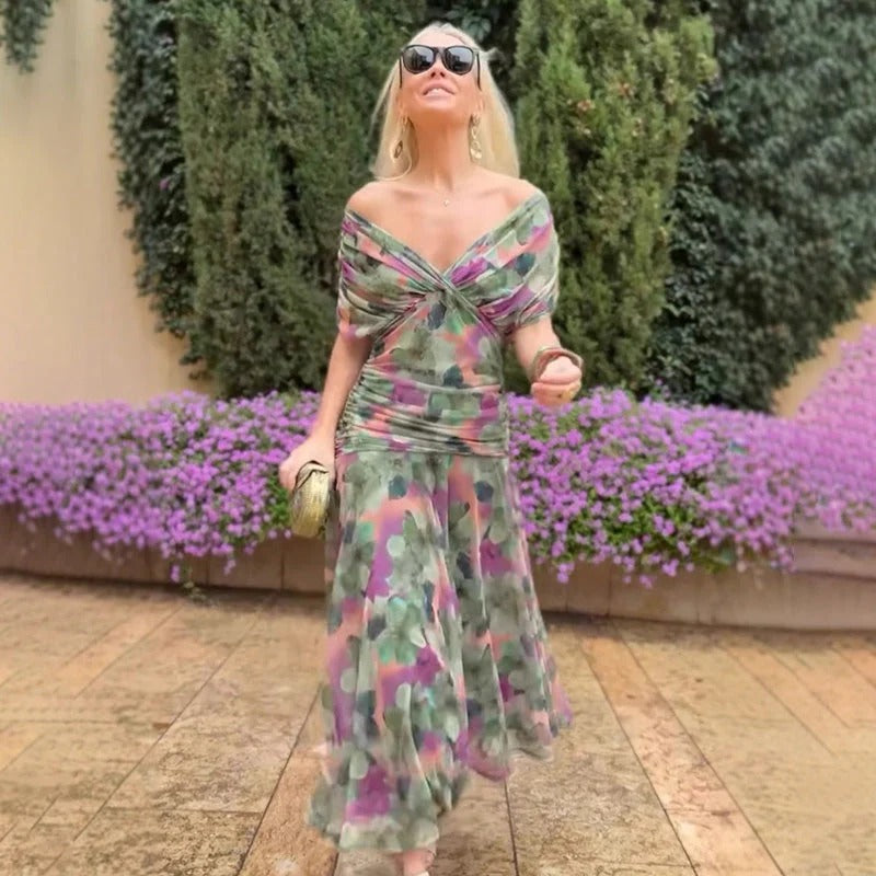 Enrichetta Bellori™ Abito stampato elegante con spalle scoperte