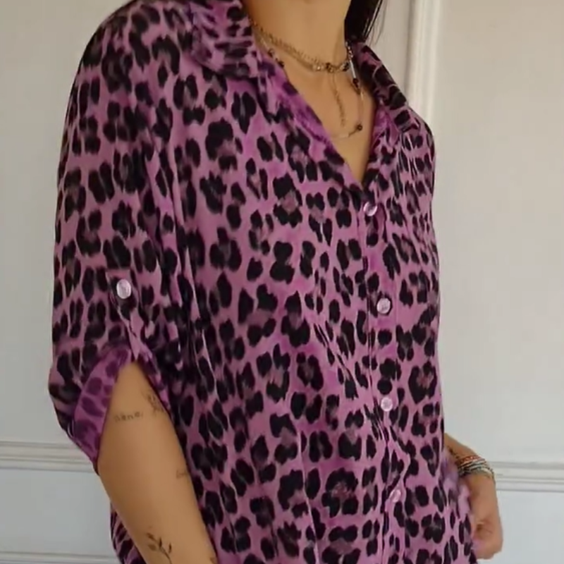 Eva Pandolfo™ Camicia elegante con maniche regolabili e stampa leopardata