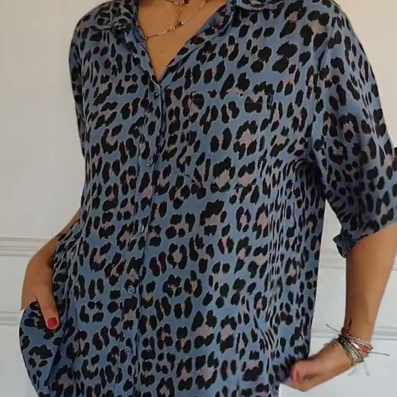 Eva Pandolfo™ Camicia elegante con maniche regolabili e stampa leopardata