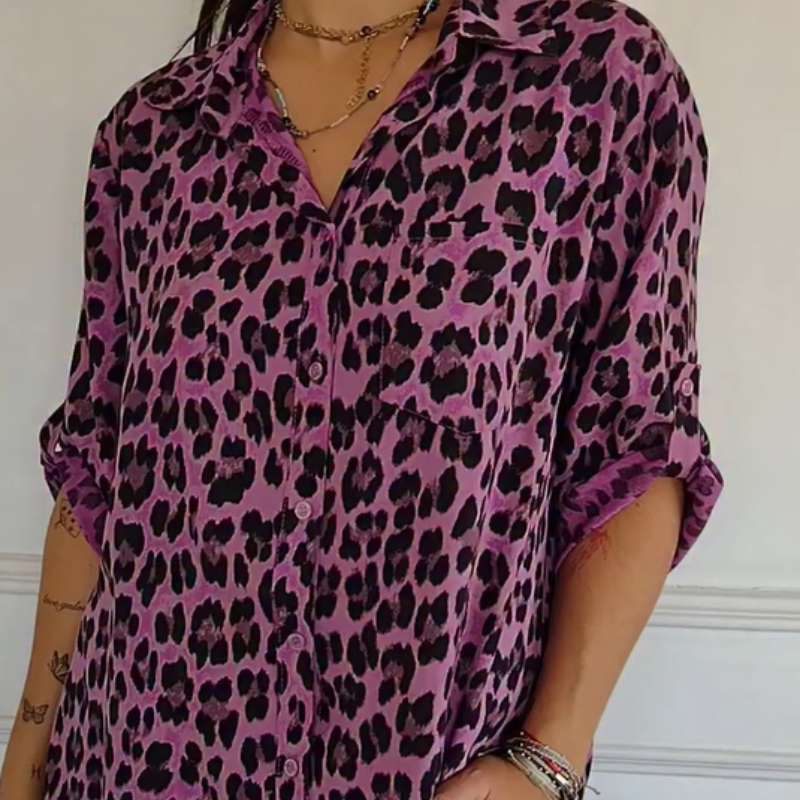 Eva Pandolfo™ Camicia elegante con maniche regolabili e stampa leopardata