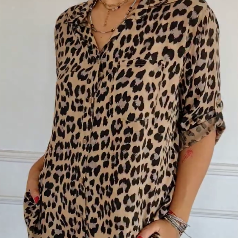 Eva Pandolfo™ Camicia elegante con maniche regolabili e stampa leopardata