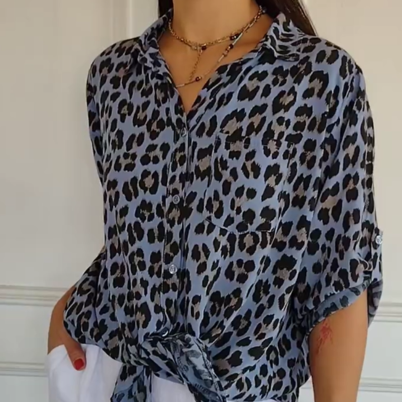 Eva Pandolfo™ Camicia elegante con maniche regolabili e stampa leopardata