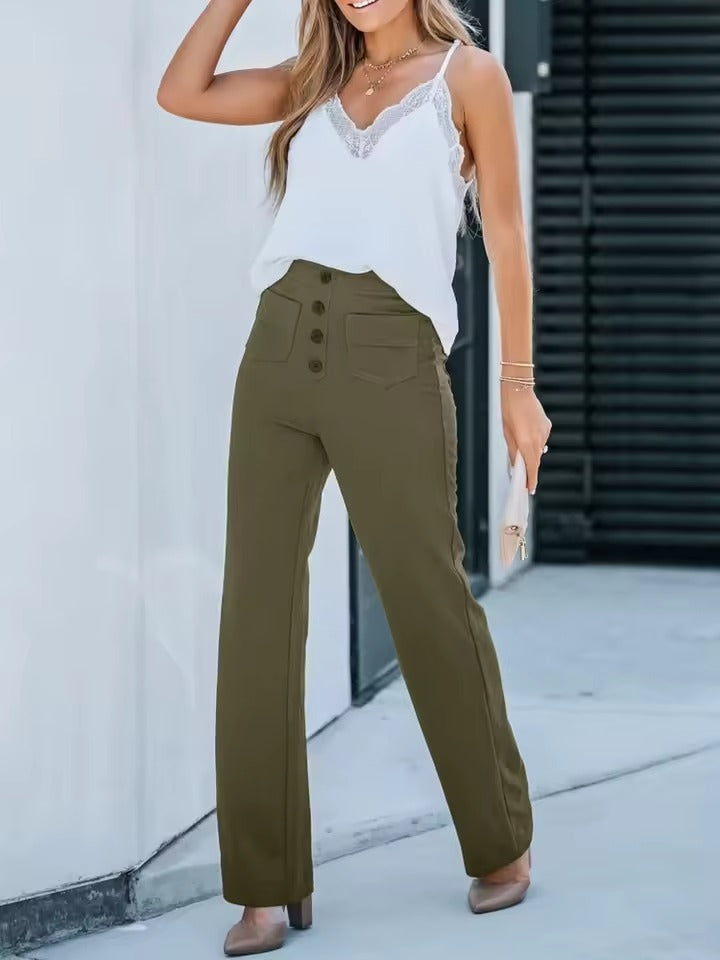 Floridia Parro™ Pantaloni casual elasticizzati a vita alta da donna