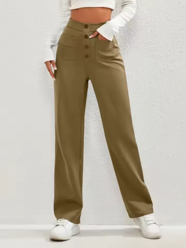 Floridia Parro™ Pantaloni casual elasticizzati a vita alta da donna