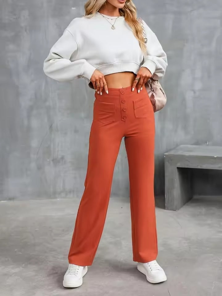 Floridia Parro™ Pantaloni casual elasticizzati a vita alta da donna