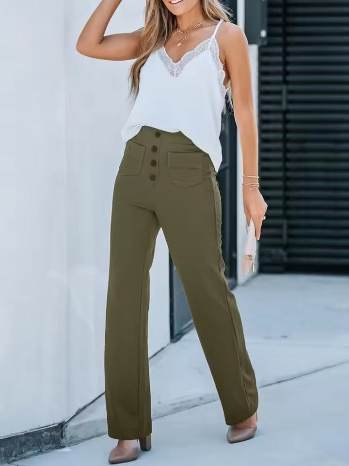 Floridia Parro™ Pantaloni casual elasticizzati a vita alta da donna