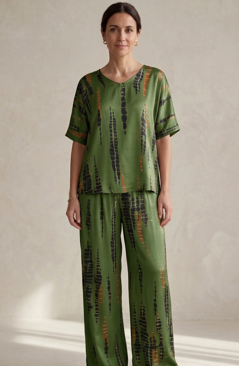 Greta Mancini™ Set elegante in raso con scollo tondo