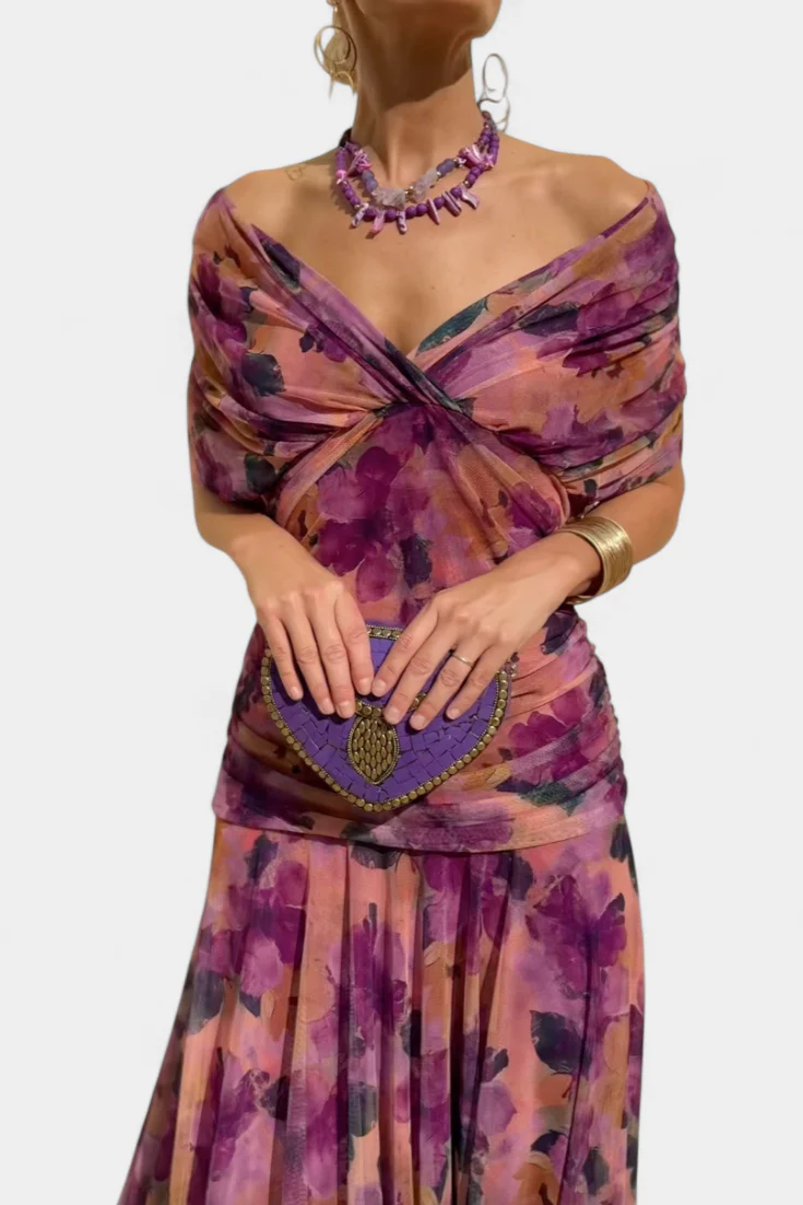 Gemma Beltrozi™ Abito stampato elegante con spalle scoperte