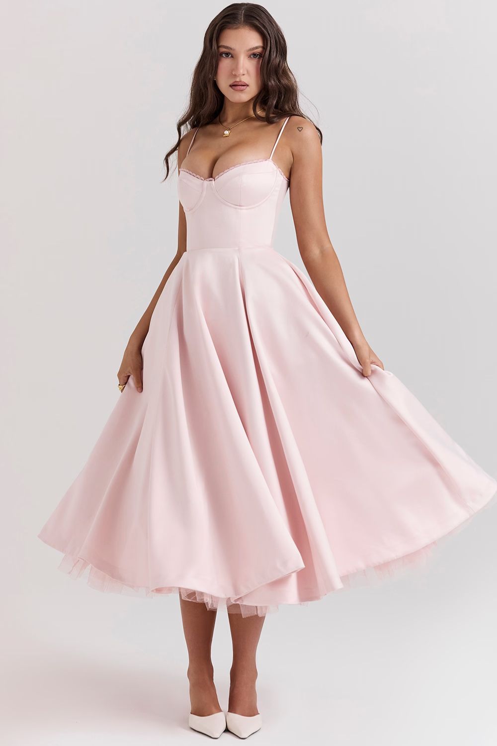 Giacinta Petrilli™ Abito midi con gonna in tulle e spalline regolabili