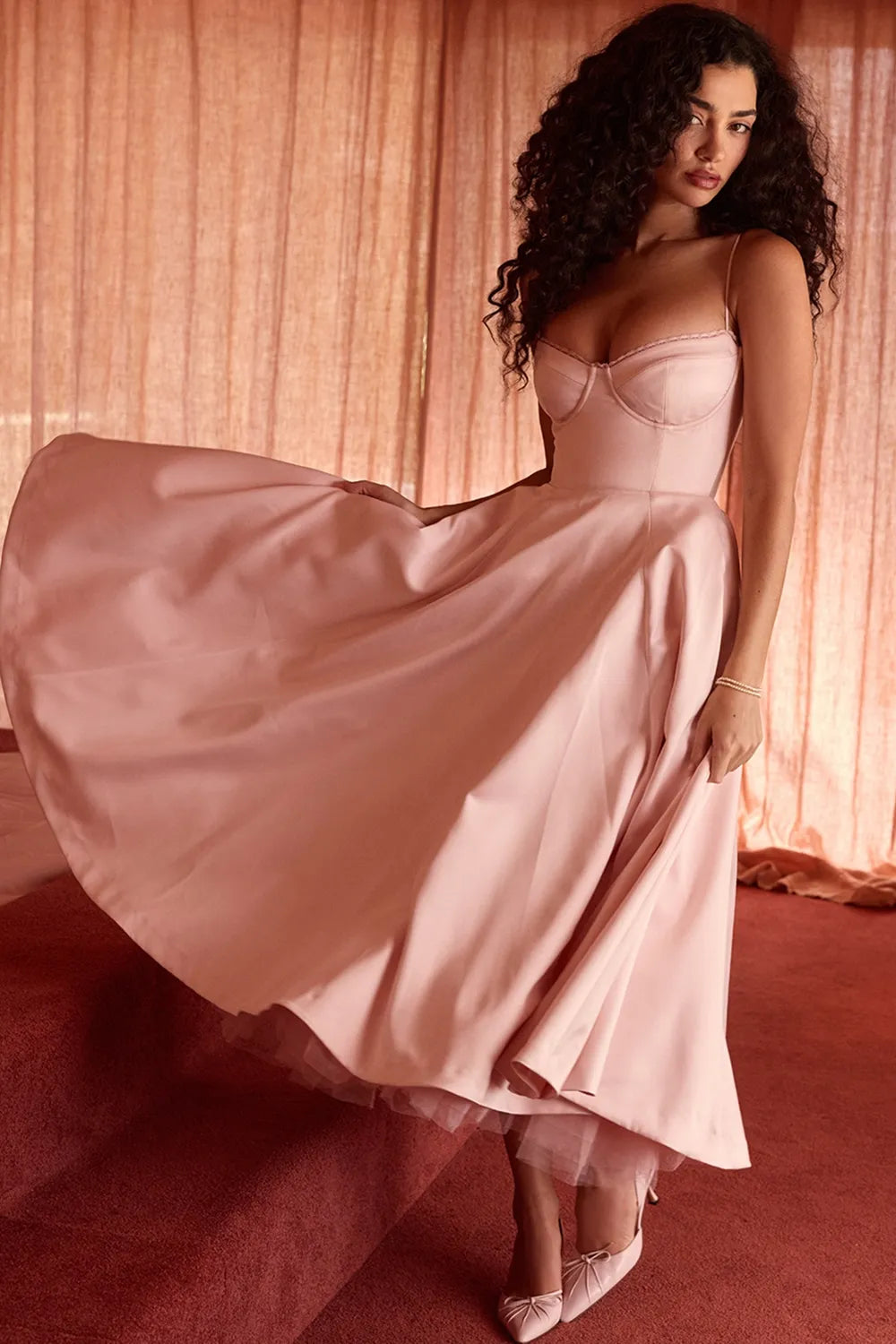 Giacinta Petrilli™ Abito midi con gonna in tulle e spalline regolabili