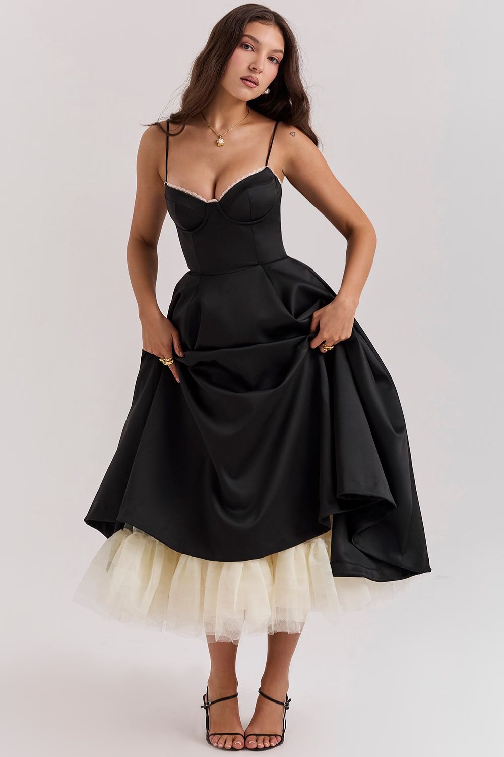 Giacinta Petrilli™ Abito midi con gonna in tulle e spalline regolabili